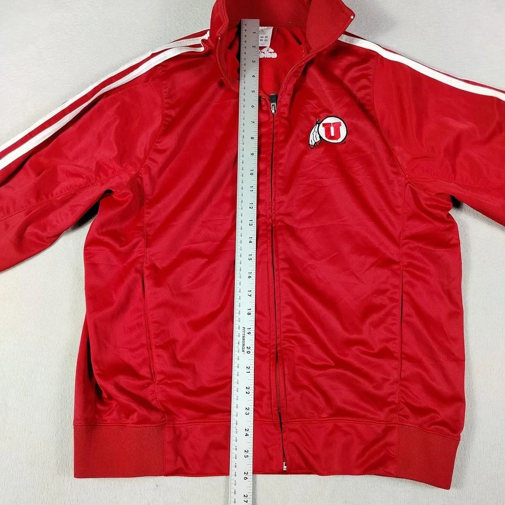 Adidas Track Jacket Mens Small Red NCAA Football Warm Up Full Zip Utah Utes